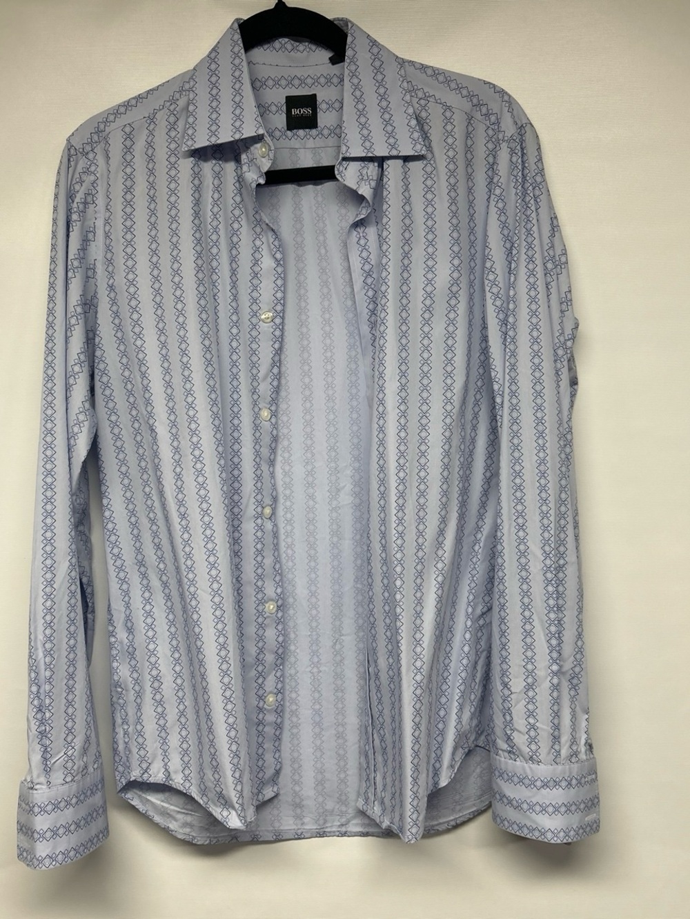Hugo Boss Light Blue Geometric Stripe Button-Down Shirt